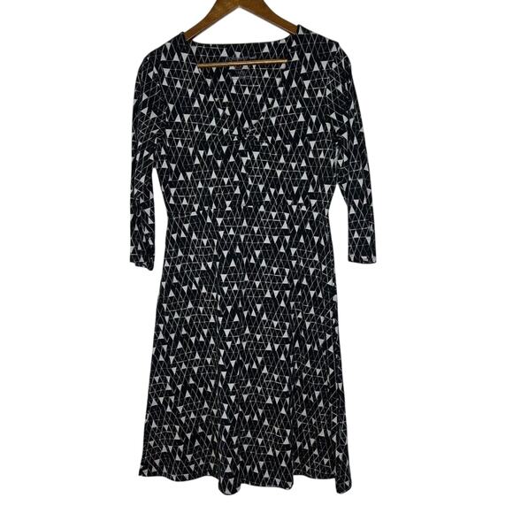Toad&Co Women's Medium Dress Black White Geometric Print 3/4 Sleeve Eco-Friendly - Picture 1 of 6